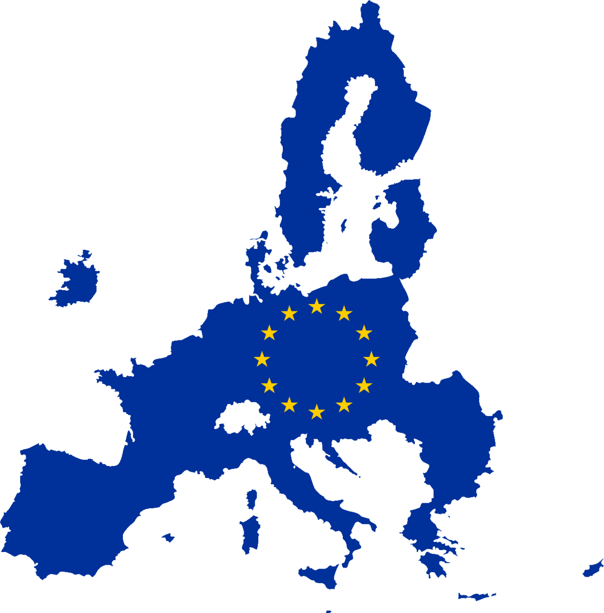 Kort over EU med det europæiske flags stjerner